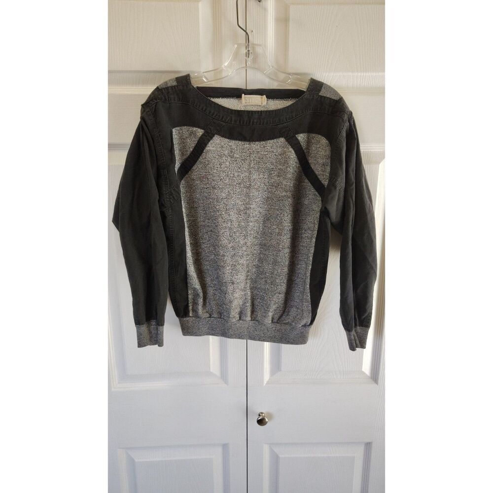 Vtg Steps 90's Retro Grey & Black Colorblock Marled Knit Sweatshirt Large